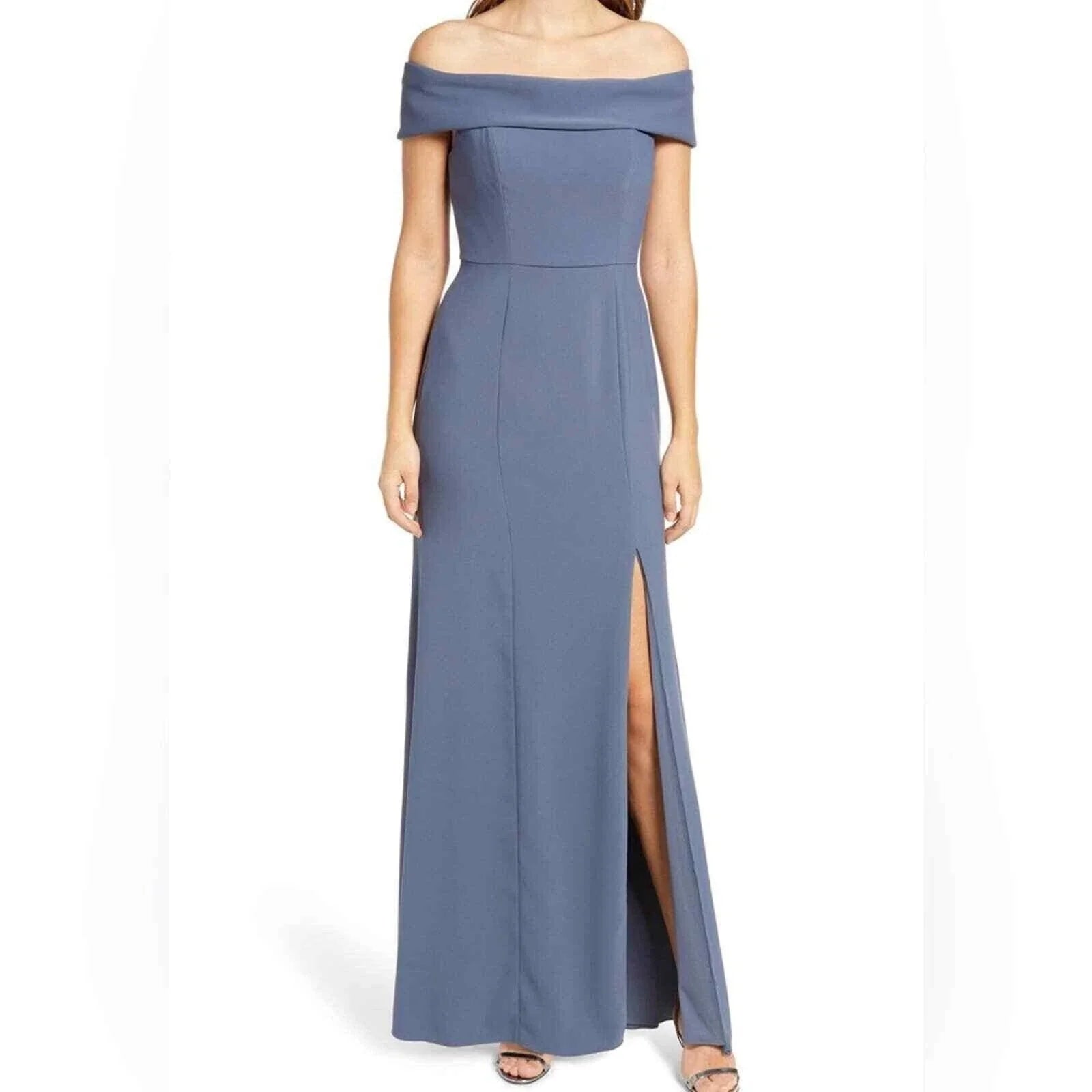 After Six 6800..Natural Waist Off-The-Shoulder Mermaid Dress...Silverstone...XXS