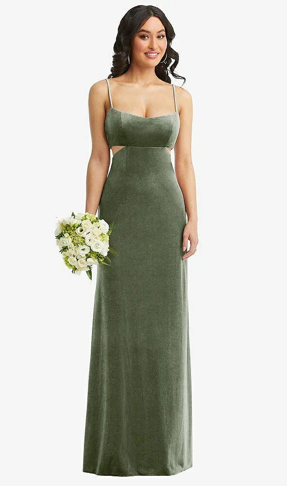 After Six 6866..Spaghetti Strap Cutout Midriff Velvet Dress....Sage....Size XXS