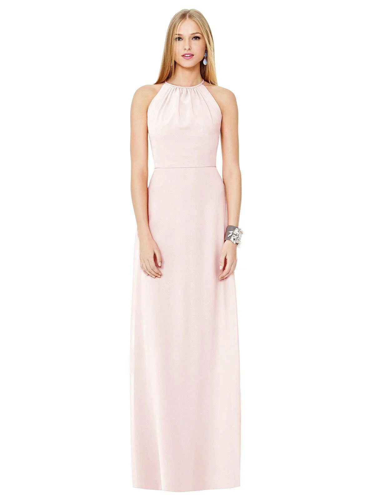 Dessy 8151.....Full Length, Halter, Open Back Dress....Blush....Size 4....NWT