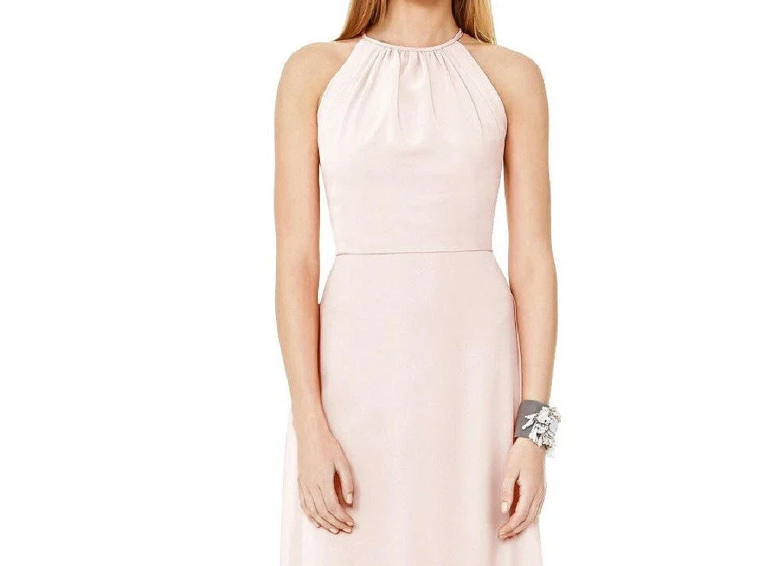 Dessy 8151.....Full Length, Halter, Open Back Dress....Blush....Size 4....NWT