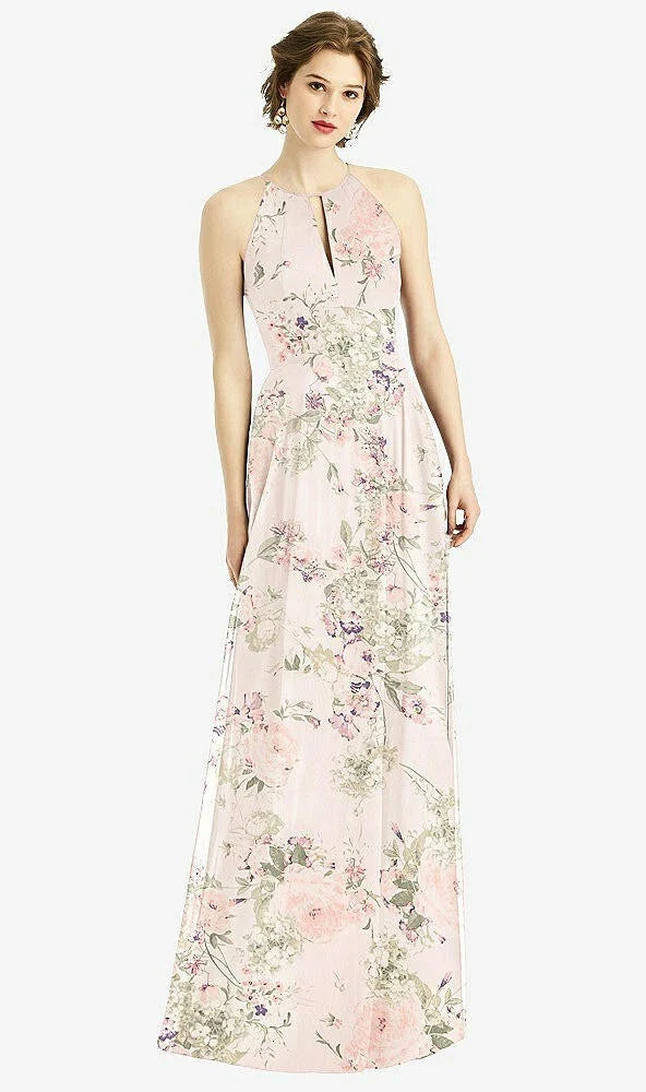 After Six 1502....Keyhole Halter Chiffon Maxi Dress...Blush Garden...Size 16