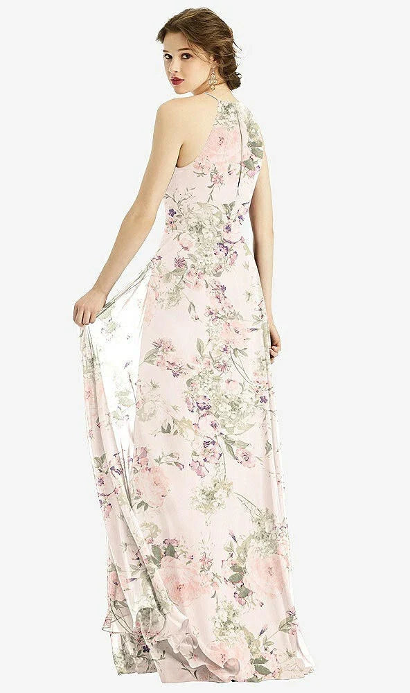After Six 1502....Keyhole Halter Chiffon Maxi Dress...Blush Garden...Size 16