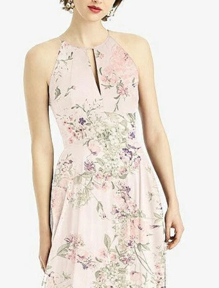 After Six 1502....Keyhole Halter Chiffon Maxi Dress...Blush Garden...Size 16