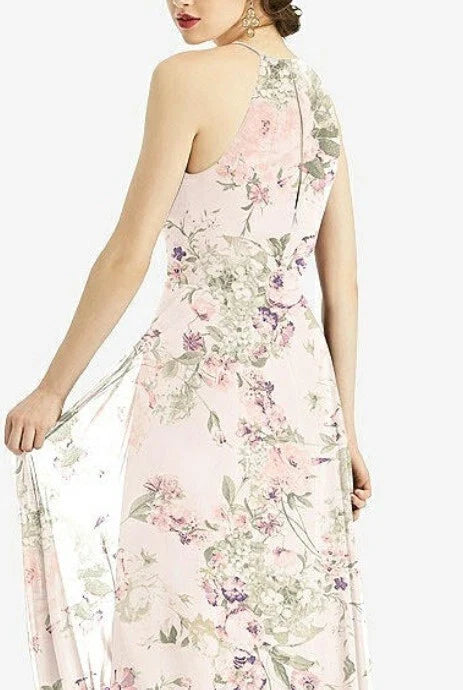 After Six 1502....Keyhole Halter Chiffon Maxi Dress...Blush Garden...Size 16