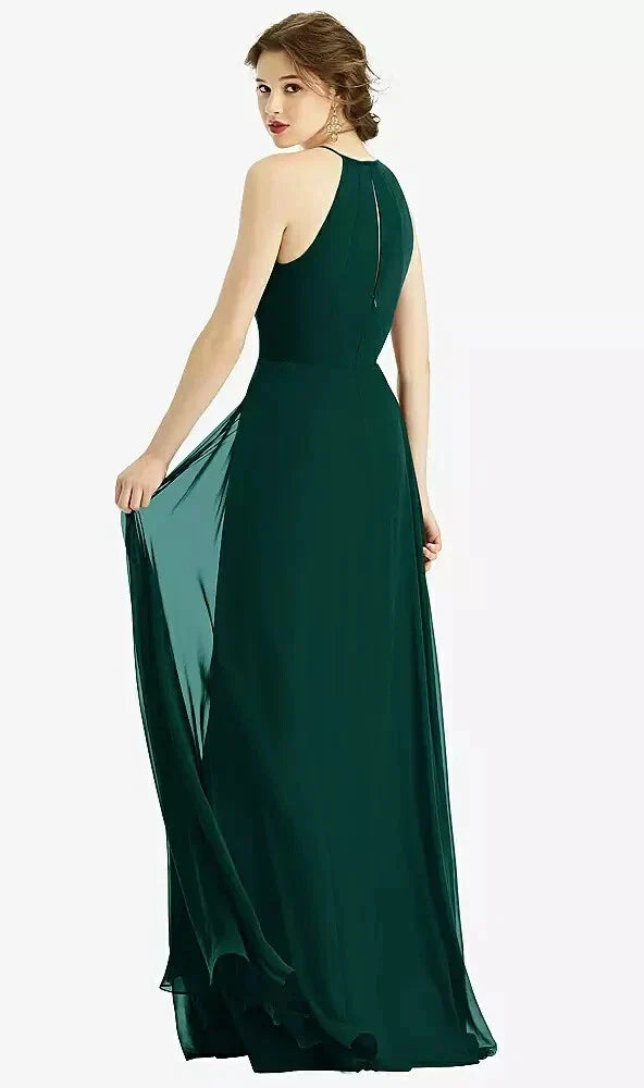 After Six 1502....Keyhole Halter Chiffon Maxi Dress...Evergreen...Size 16..NWT