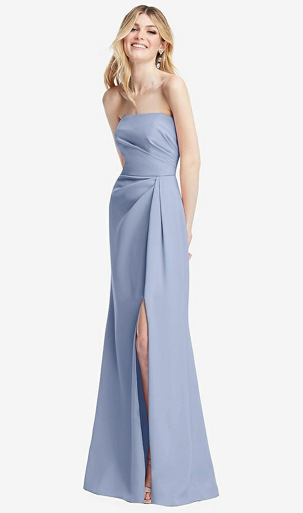 After Six 6873...Strapless Pleated Faux Wrap Trumpet Gown...Sky Blue...Sz 16