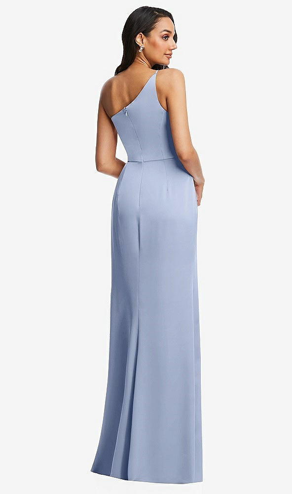 After Six 6878...One-Shoulder Draped Skirt Satin Trumpet Gown...Sky Blue..Sz 6