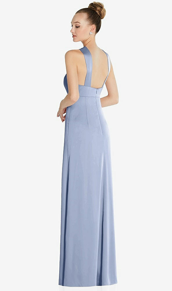 After Six 6855...Draped Twist Halter Low-Back Satin Empire Dress...Blue...Sz 0