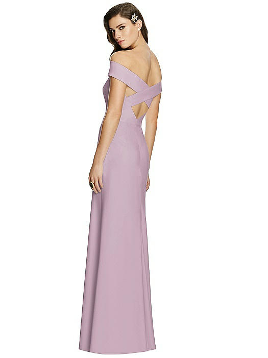 Dessy 2987....Full Length off the shoulders Crepe Dress...Suede Rose...Sz 6