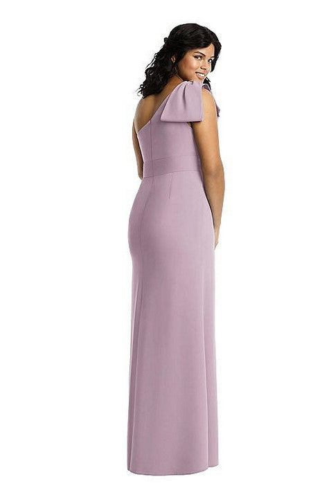 After Six 6769...Bowed One-Shoulder Trumpet Gown...Suede Rose...Sz 0