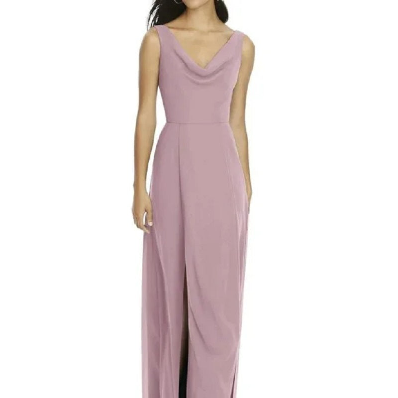 Dessy 8180....Full Length, Cowl Neck, V Back Dress....Suede Rose...Size 4