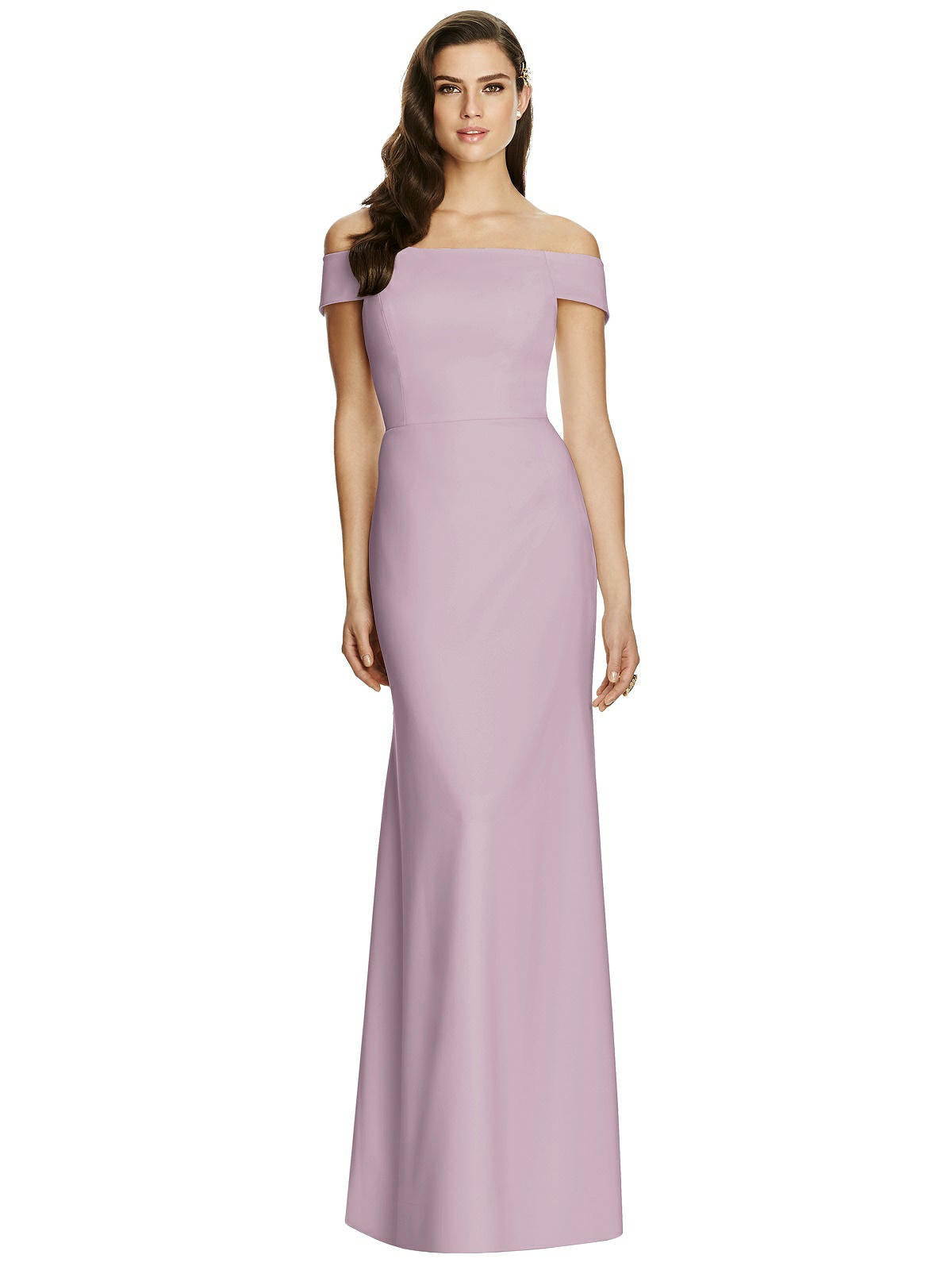 Dessy 2987....Full Length off the shoulders Crepe Dress...Suede Rose...Assorted sizes