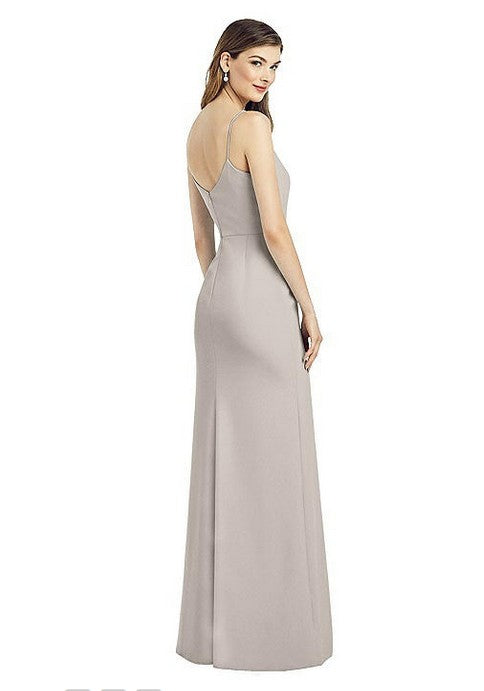 After Six 6822..Spaghetti Strap V-Back Crepe Gown with Front Slit...Taupe...Sz 2