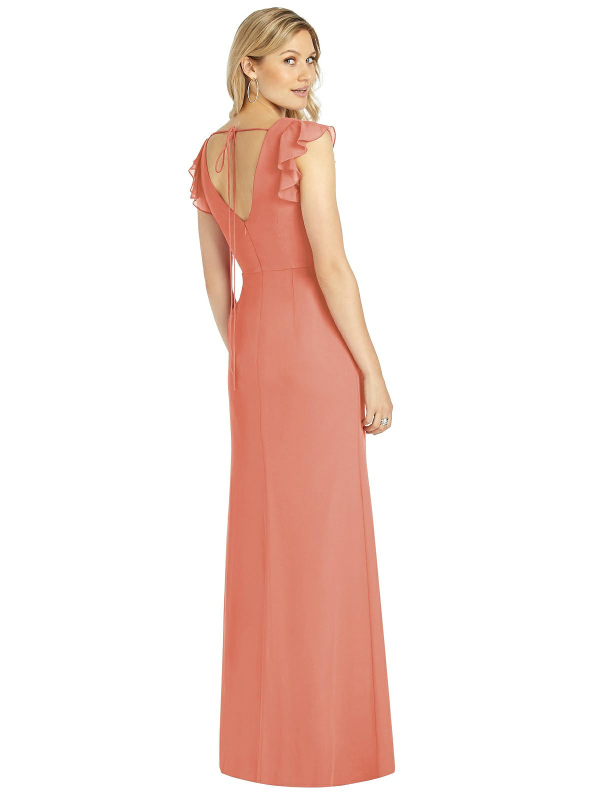 After six 6810..Ruffled Sleeve Mermaid Dress w/ Front Slit...Terracotta...Size 8