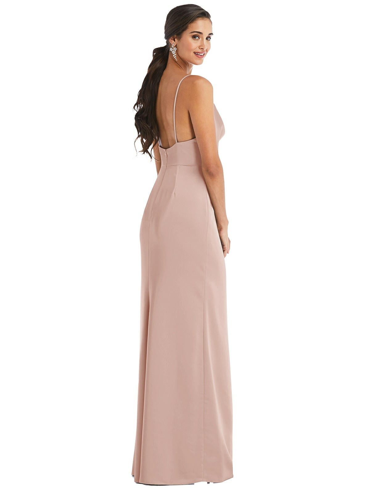 Dessy 3072..Cowl-Neck Draped Wrap Maxi Dress....Toasted Sugar...Sz 2