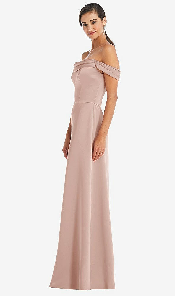 Dessy 3079....Draped Pleat Off-the-Shoulder Maxi Dress....Toasted Sugar...Sz 8