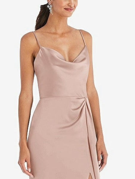 Dessy 3072..Cowl-Neck Draped Wrap Maxi Dress....Toasted Sugar...Sz 2