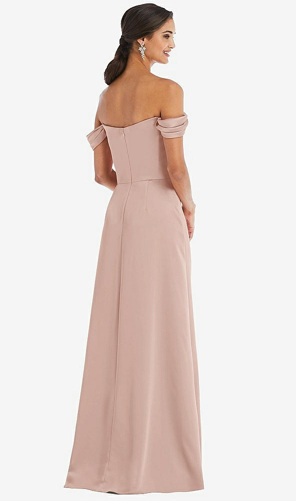 Dessy 3079....Draped Pleat Off-the-Shoulder Maxi Dress....Toasted Sugar...Sz 8