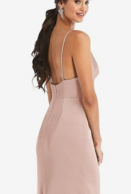 Dessy 3072..Cowl-Neck Draped Wrap Maxi Dress....Toasted Sugar...Sz 2