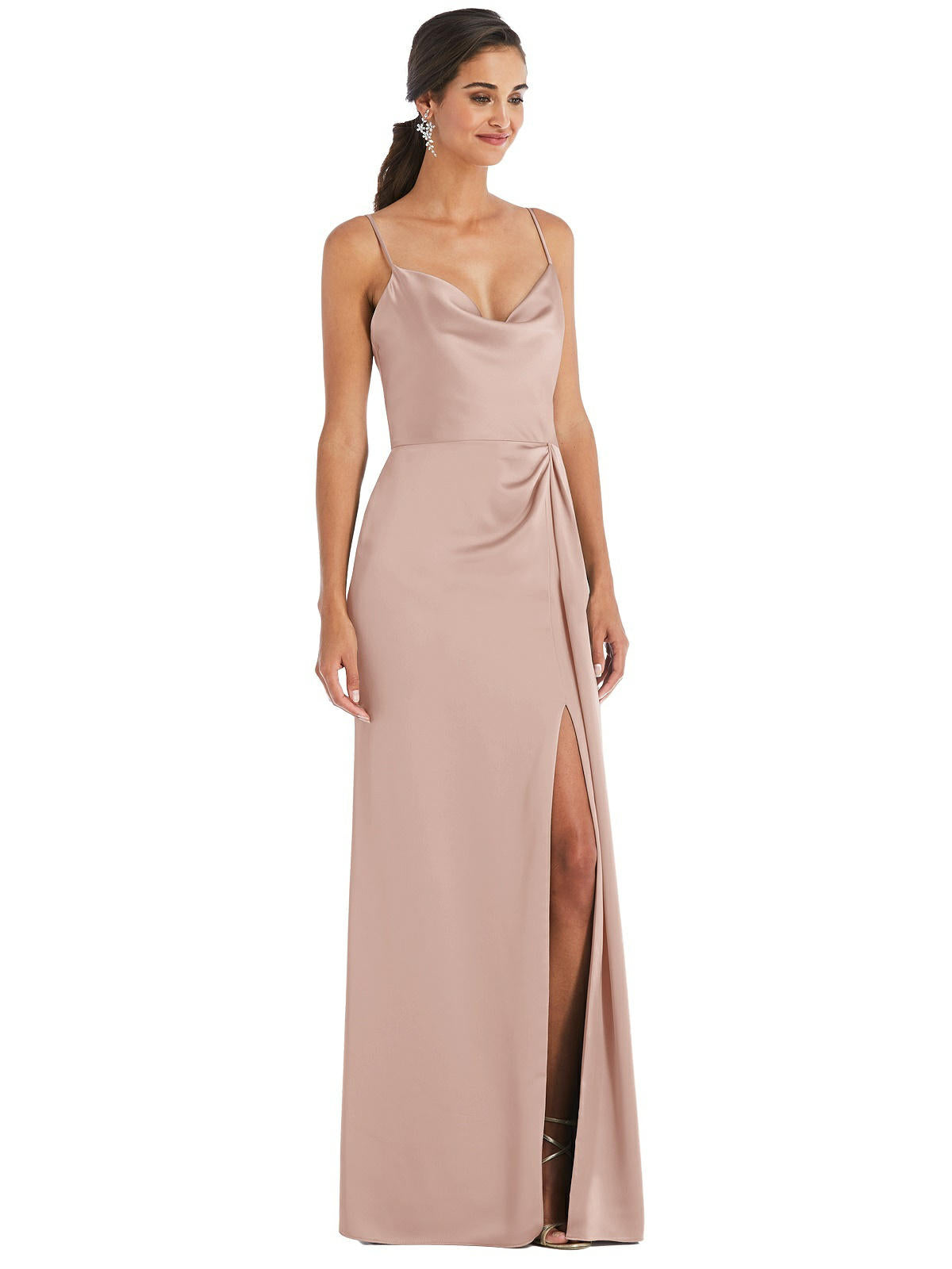 Dessy 3072..Cowl-Neck Draped Wrap Maxi Dress....Toasted Sugar...Sz 2