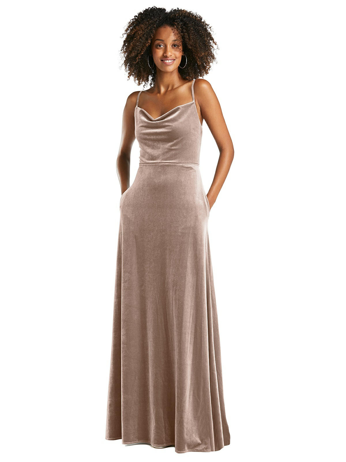 After Six 1541...Cowl-Neck Velvet Maxi Dress with Pockets...Topaz...Sz 6