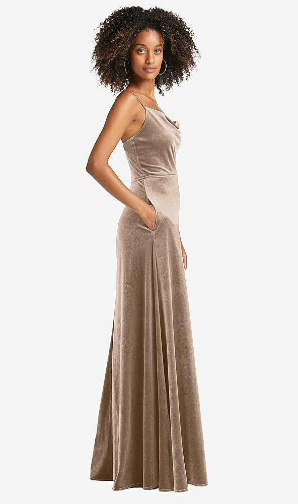 After Six 1541...Cowl-Neck Velvet Maxi Dress with Pockets...Topaz...Sz 6