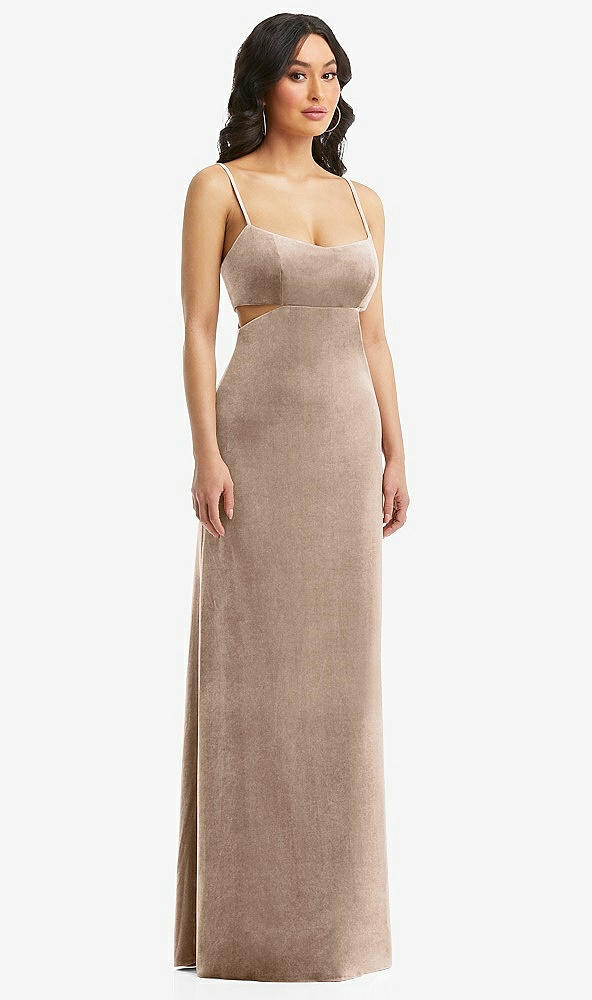 After Six 6866..Spaghetti Strap Cutout Midriff Velvet Dress....Topaz....Size S