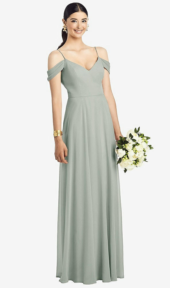 After Six 1526...Cold-Shoulder V-Back Chiffon Maxi Dress...Willow Green...Sz 4